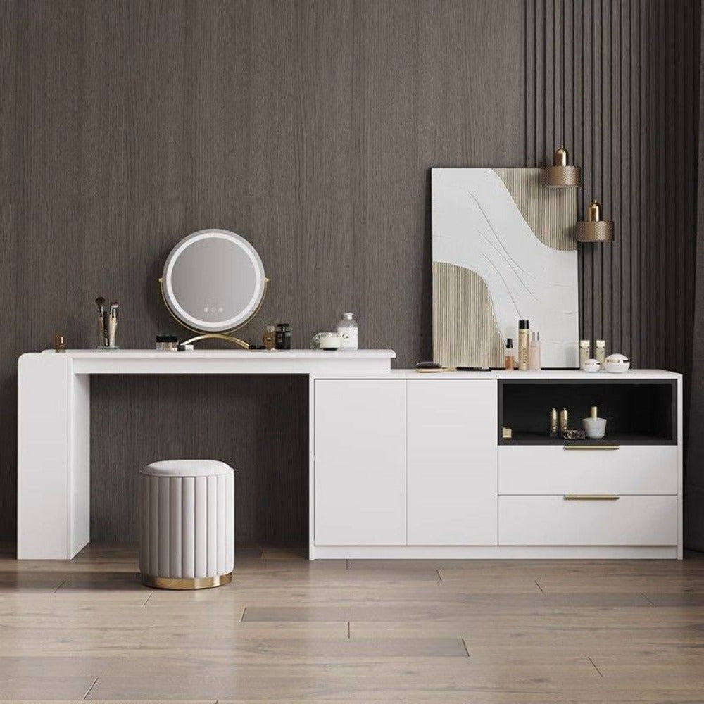 Cromos | Ottoman de Rangement Rond avec Finition Miroir – Nordic Chic