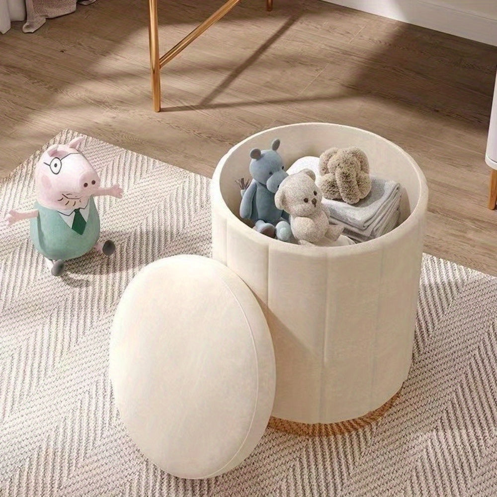 Cromos | Ottoman de Rangement Rond avec Finition Miroir – Nordic Chic