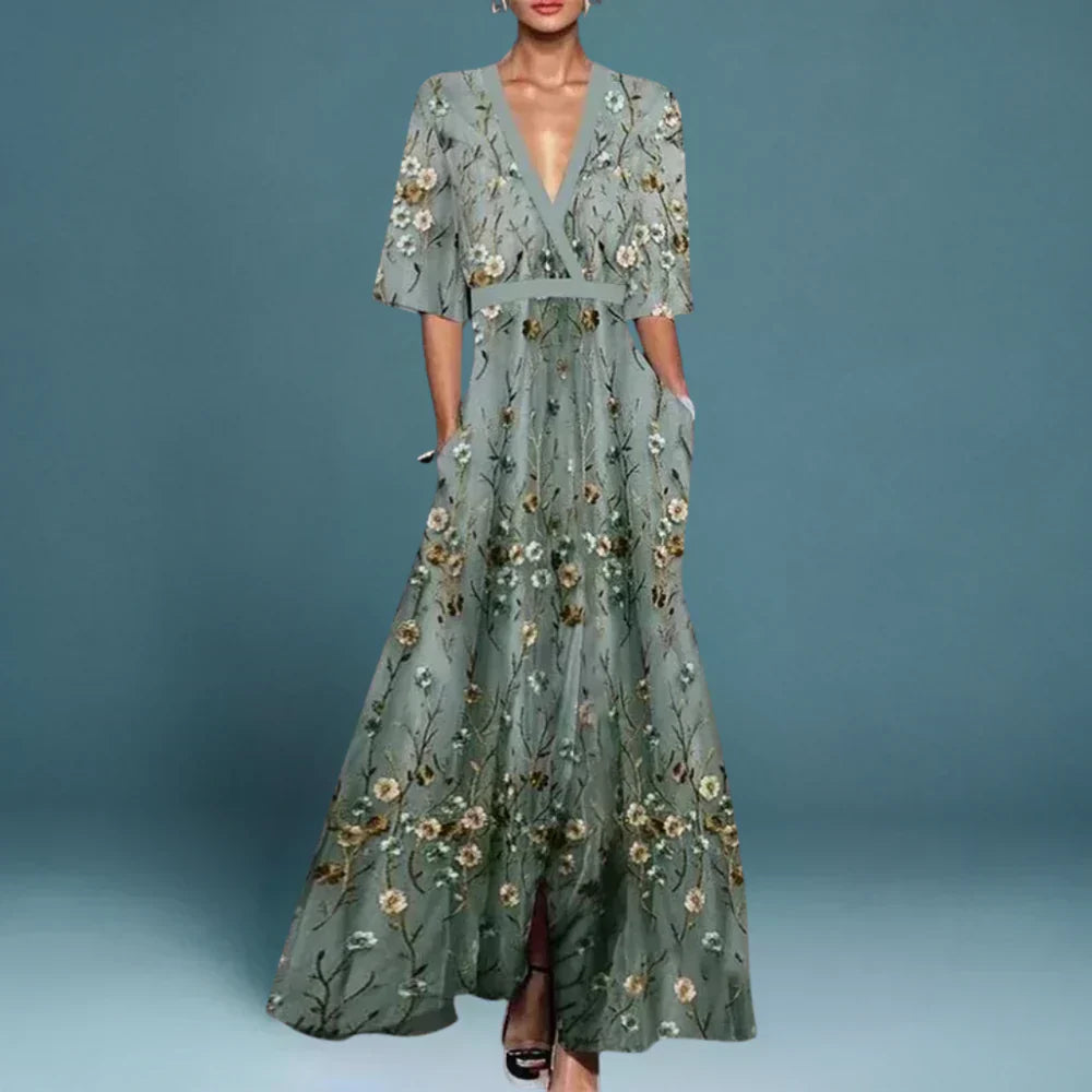 Cromos | Robe Longue Fleurie Jill Femme Élégante Chic – Maxi Dress Bohème Été Premium Confort & Style