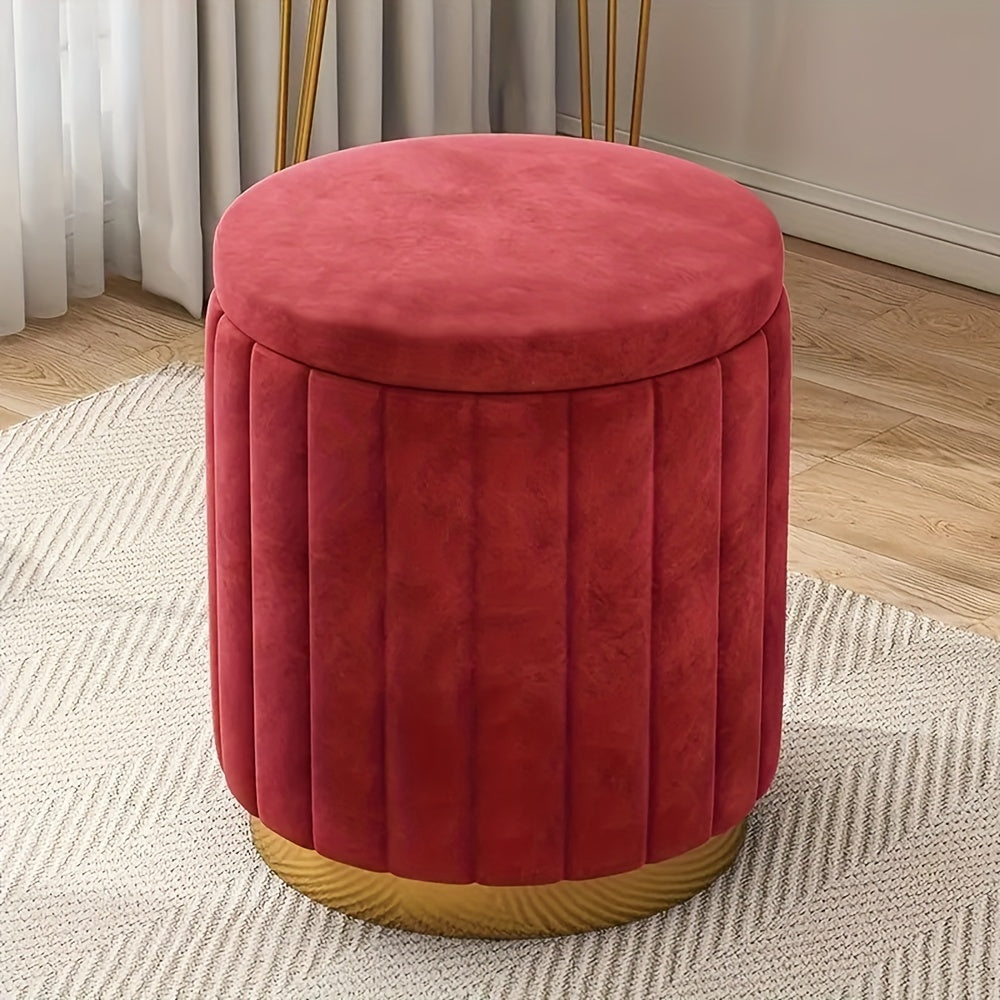 Cromos | Ottoman de Rangement Rond avec Finition Miroir – Nordic Chic