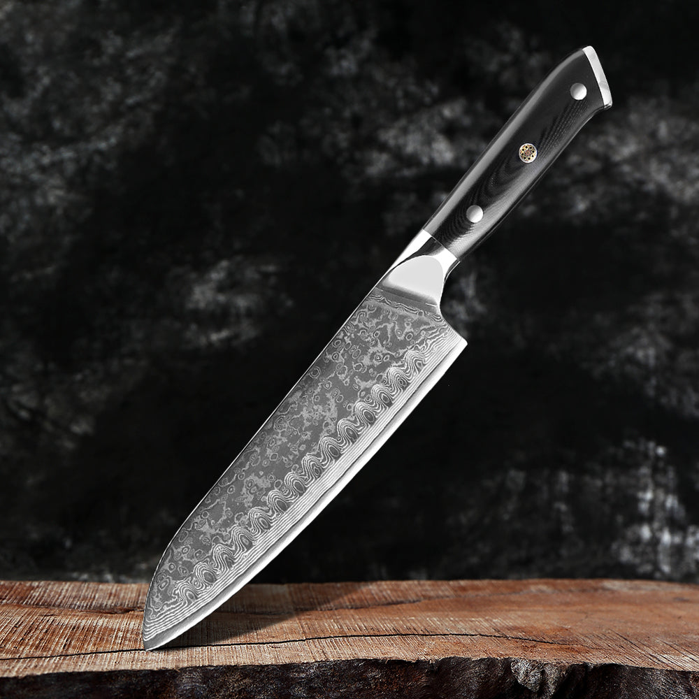 Cromos | Kuro Damascus Santoku Couteau de Cuisine Japonais Premium – Lame Acier Damas VG-10 Haute Précision et Performance Professionnelle