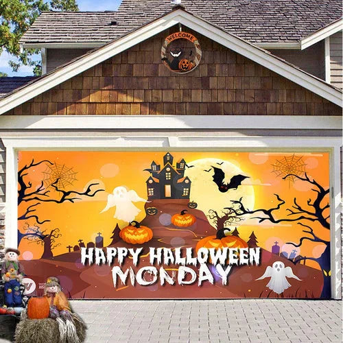 Cromos | Décoration de Porte de Garage Halloween – Housse Décorative Festive Effet Hanté pour Garage