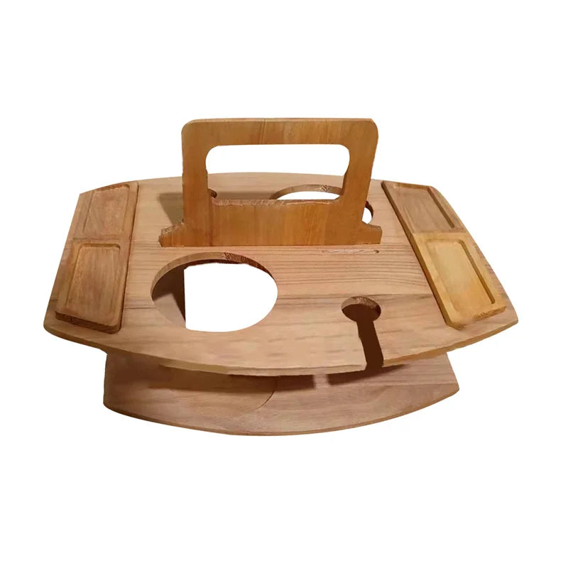 Cromos | Table de pique-nique en bois pliable pour vin – plateau rond extérieur avec porte-gobelets pour apéritif et dîner élégant en plein air