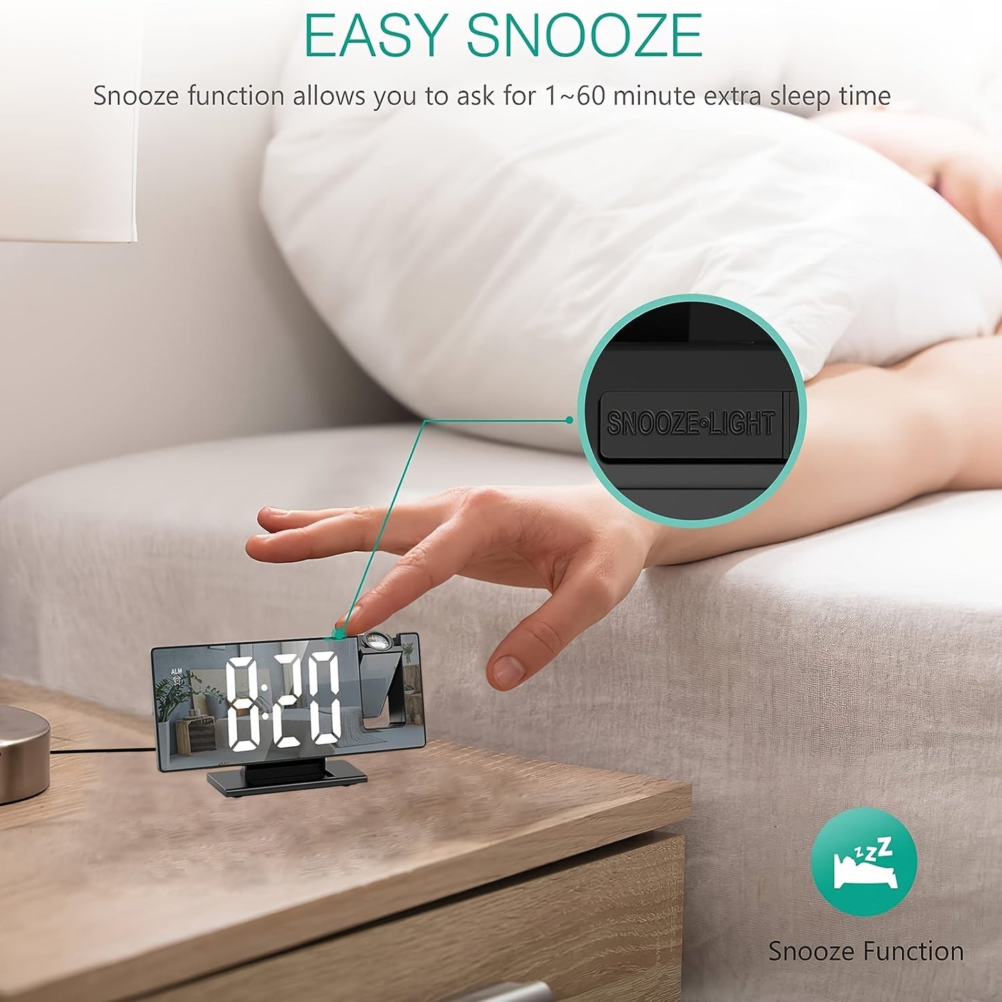 Cromos | Réveil LED avec Projection 180° & Fonction Snooze