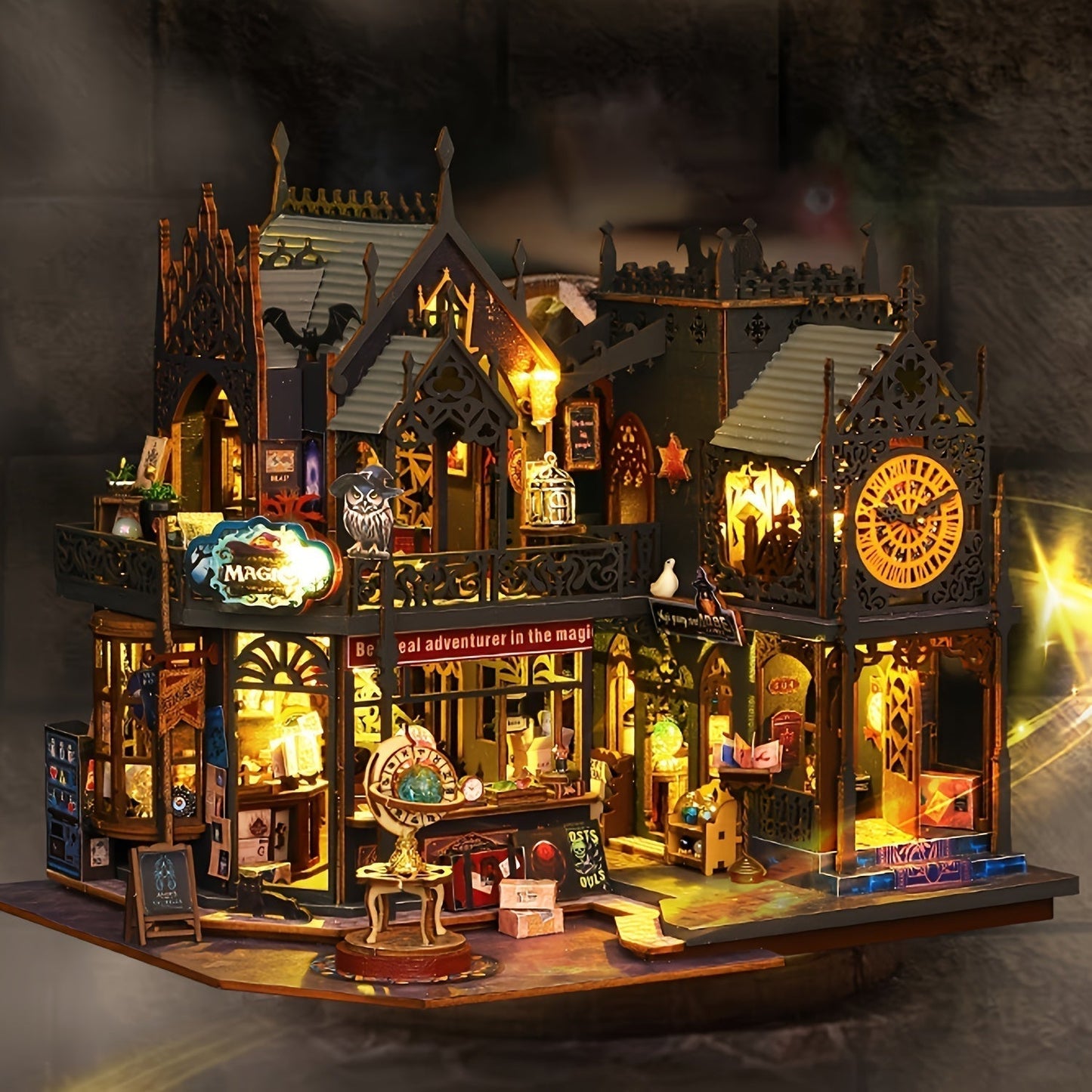 Cromos | Maison de livres envoûtante puzzle en bois 3D avec éclairage magique décoratif artistique