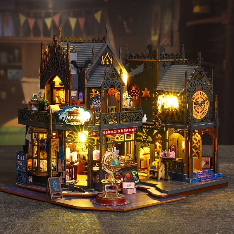 Cromos | Maison de livres envoûtante puzzle en bois 3D avec éclairage magique décoratif artistique