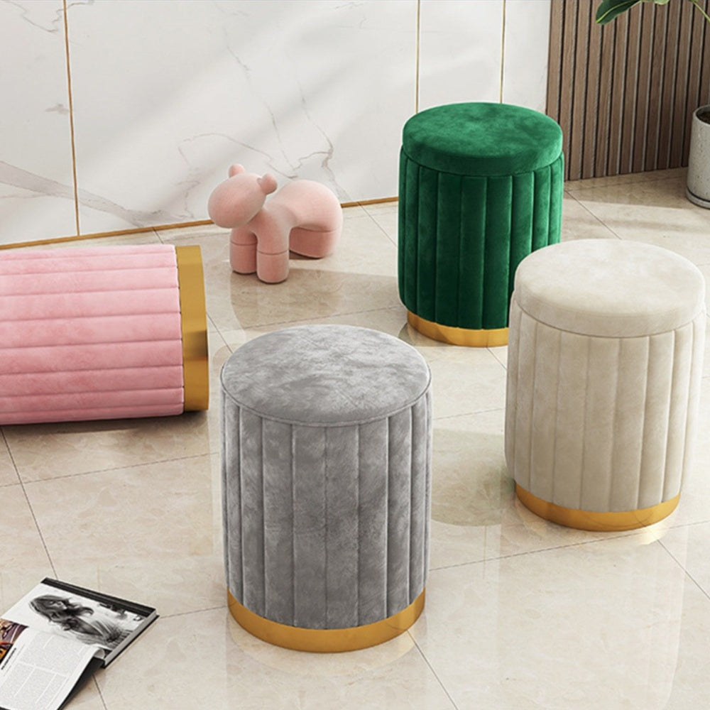 Cromos | Ottoman de Rangement Rond avec Finition Miroir – Nordic Chic