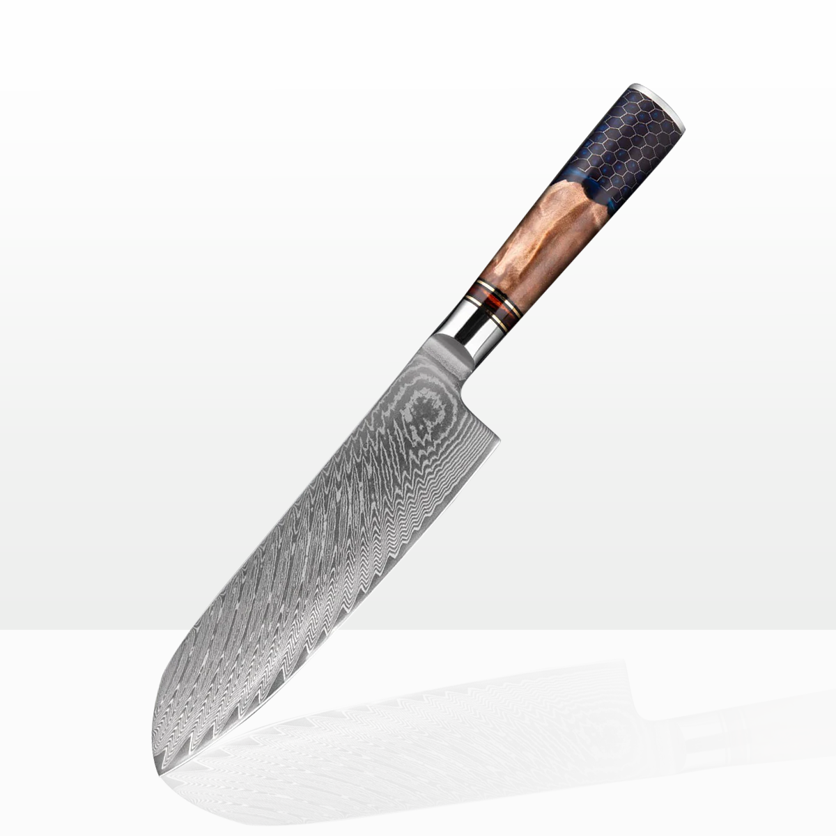 Cromos | Kiba Damascus Santoku Couteau de Cuisine Japonais Premium – Lame Acier Damas VG-10 Haute Précision pour Coupe Professionnelle