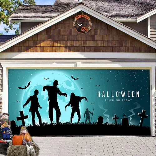 Cromos | Décoration de Porte de Garage Halloween – Housse Décorative Festive Effet Hanté pour Garage