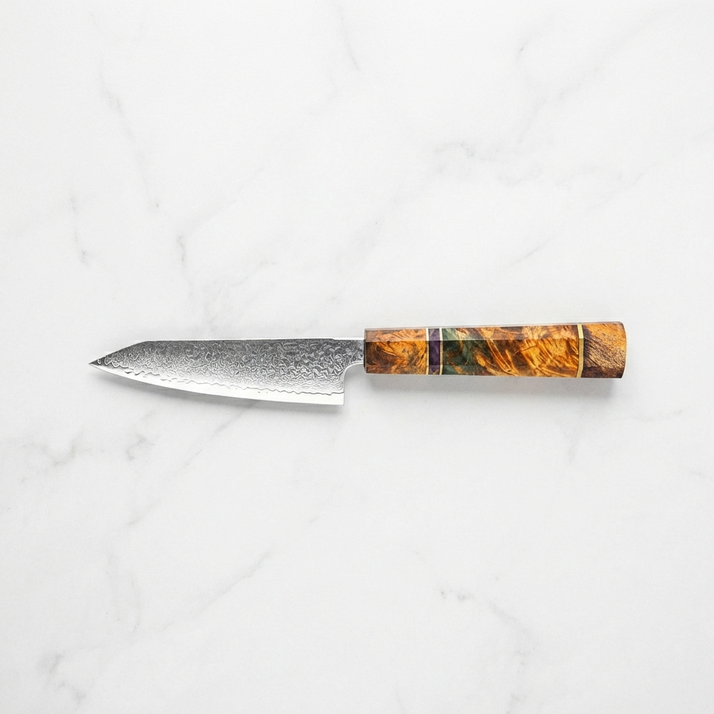 Cromos | Mahou Damascus Petty Knife – Couteau d’Office Japonais Premium en Acier Damas Haute Précision pour Découpe Fine