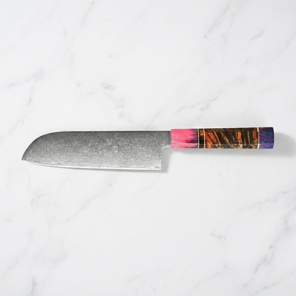 Cromos | Mahou Damascus Santoku Couteau de Cuisine Premium – Lame Acier Damas Haute Précision pour Découpe Professionnelle