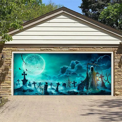 Cromos | Décoration de Porte de Garage Halloween – Housse Décorative Festive Effet Hanté pour Garage