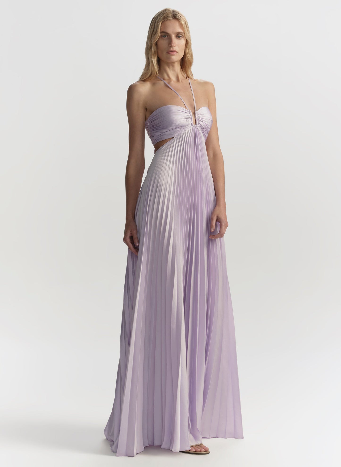 Robe longue plissée en satin Cromos Moira