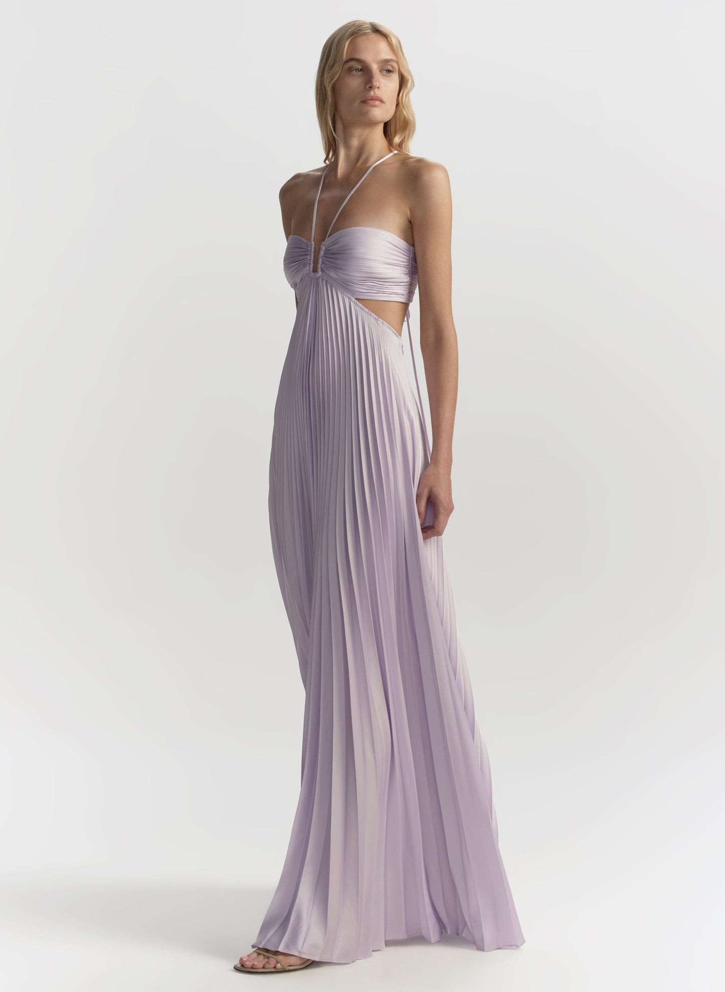 Robe longue plissée en satin Cromos Moira