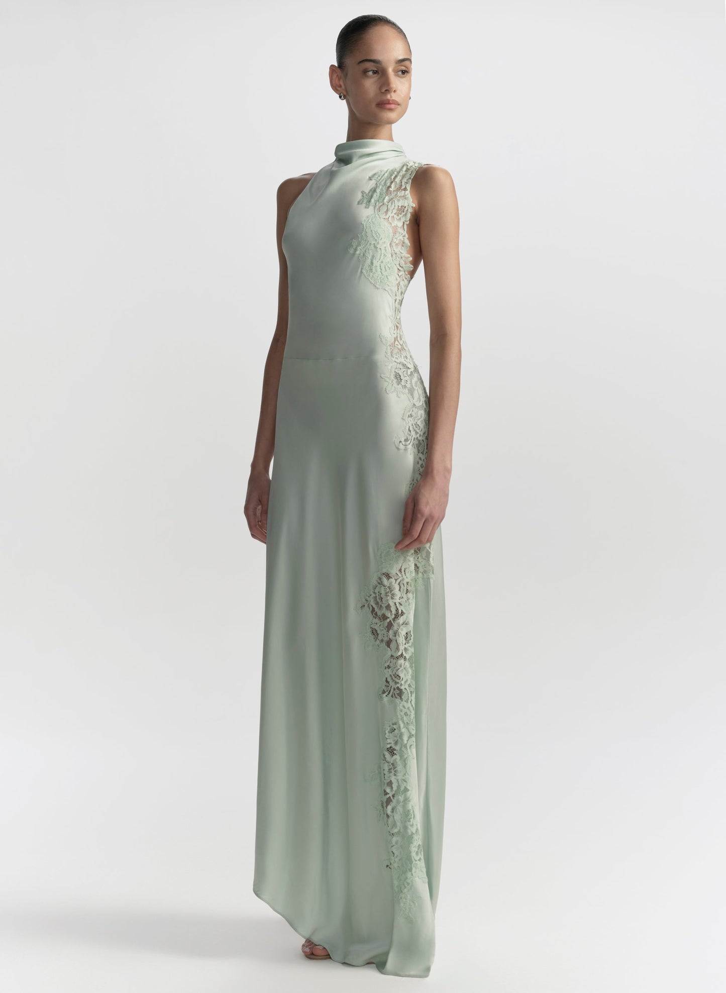 Robe longue Cromos Joséphine en satin et dentelle