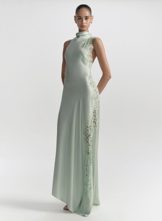 Robe longue Cromos Joséphine en satin et dentelle