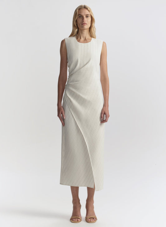 Robe mi-longue en lin à fines rayures Cromos Caroline