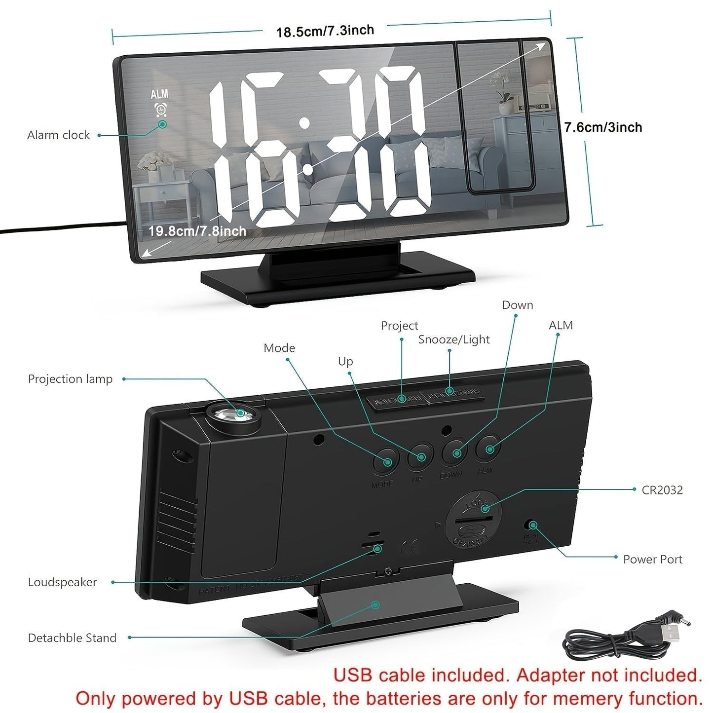 Cromos | Réveil LED avec Projection 180° & Fonction Snooze