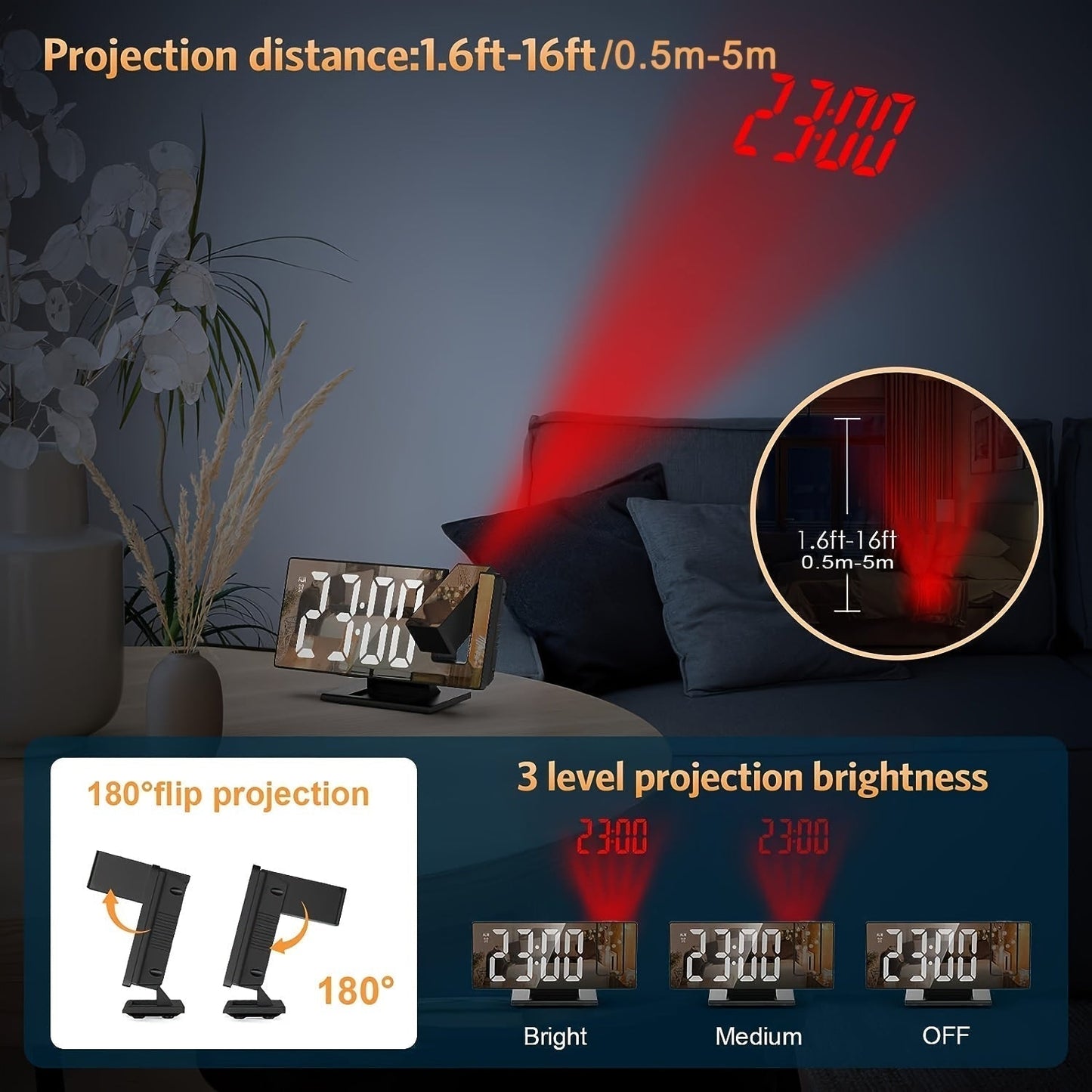 Cromos | Réveil LED avec Projection 180° & Fonction Snooze