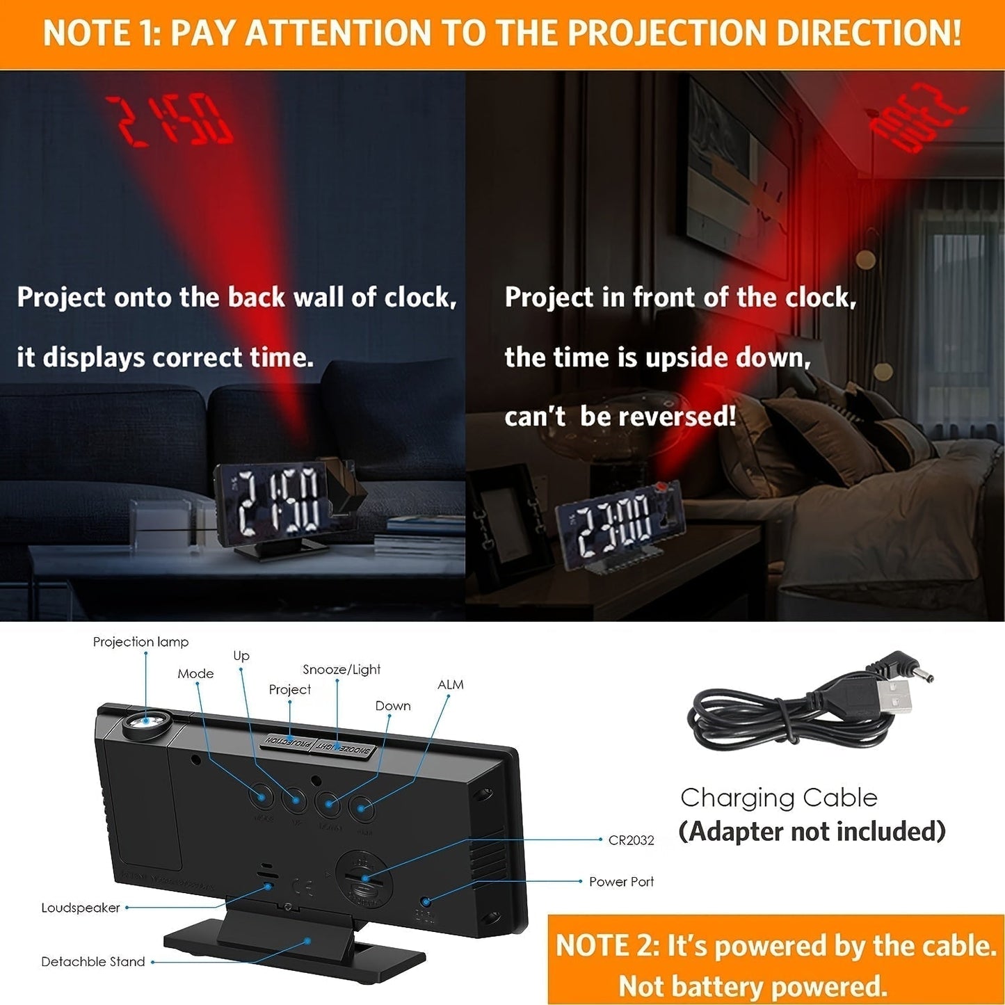 Cromos | Réveil LED avec Projection 180° & Fonction Snooze