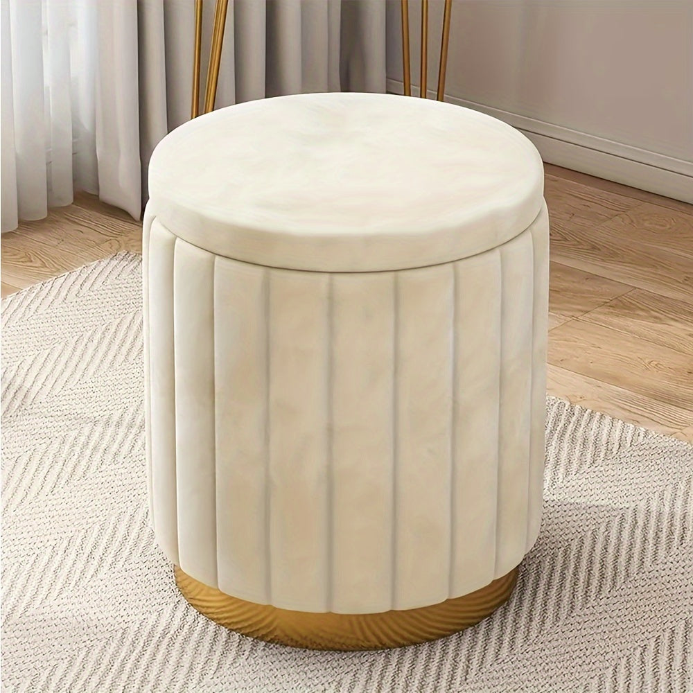 Cromos | Ottoman de Rangement Rond avec Finition Miroir – Nordic Chic