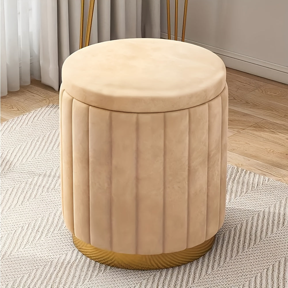 Cromos | Ottoman de Rangement Rond avec Finition Miroir – Nordic Chic