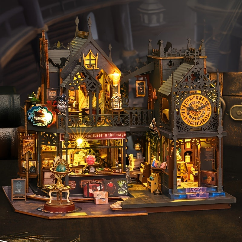 Cromos | Maison de livres envoûtante puzzle en bois 3D avec éclairage magique décoratif artistique