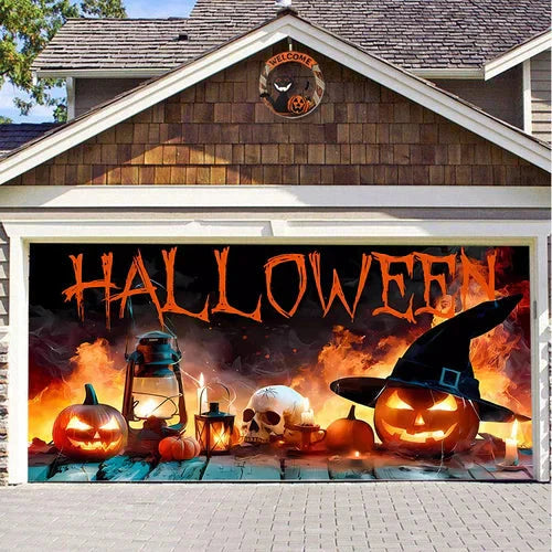 Cromos | Décoration de Porte de Garage Halloween – Housse Décorative Festive Effet Hanté pour Garage