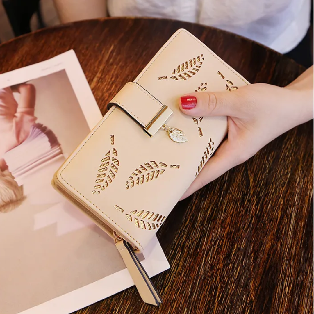 Cromos | Portefeuille en cuir à feuilles dorées élégant design raffiné luxe moderne