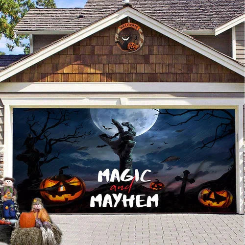 Cromos | Décoration de Porte de Garage Halloween – Housse Décorative Festive Effet Hanté pour Garage
