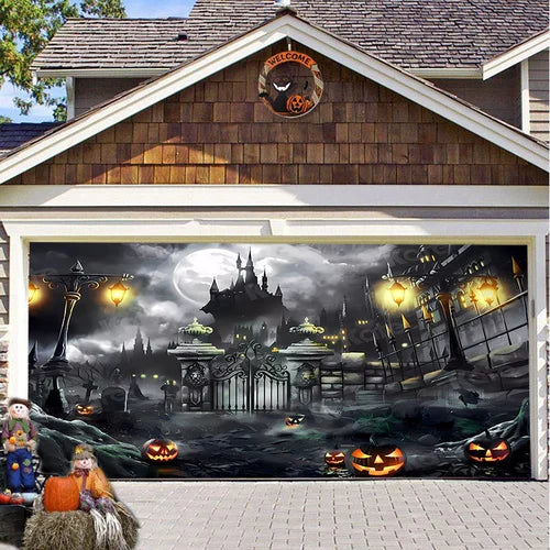 Cromos | Décoration de Porte de Garage Halloween – Housse Décorative Festive Effet Hanté pour Garage