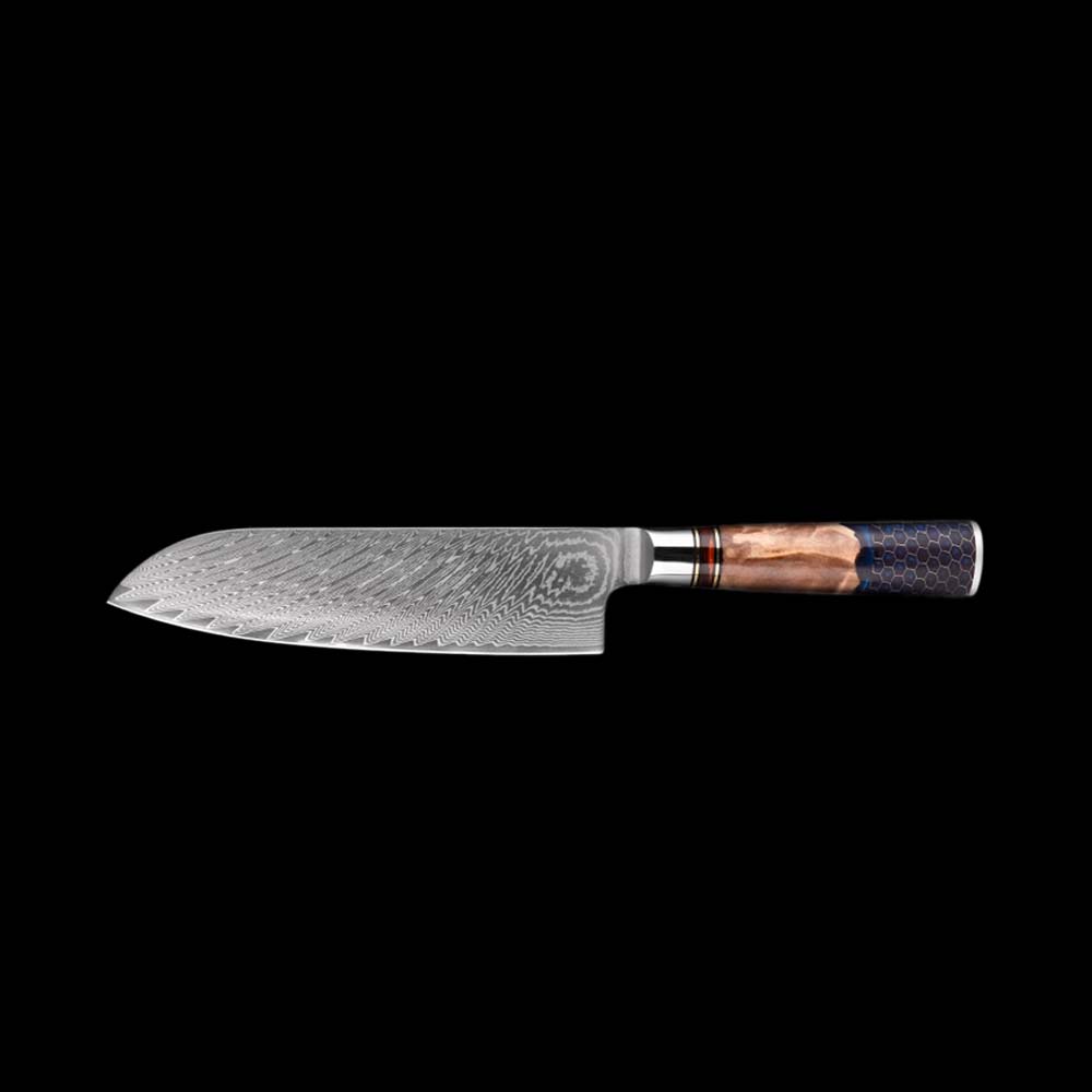 Cromos | Kiba Damascus Santoku Couteau de Cuisine Japonais Premium – Lame Acier Damas VG-10 Haute Précision pour Coupe Professionnelle
